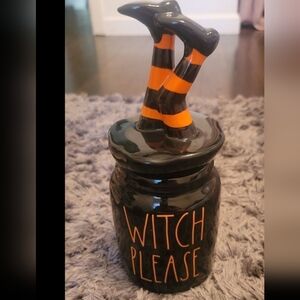 Rae Dunn Witch Please Black and Orange Canister With Leg Topper